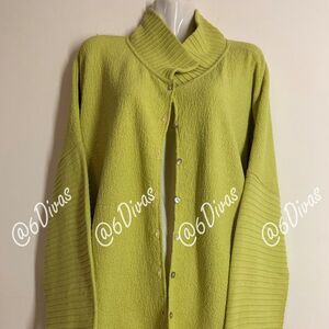 Cotton Cardigan Yellow Jacket Chartreuse Lime Green Sweater -  Size L - NEW